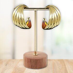 Aurora Shell Inspired Gold Plated Semi Hoop Statement Earrings NEW